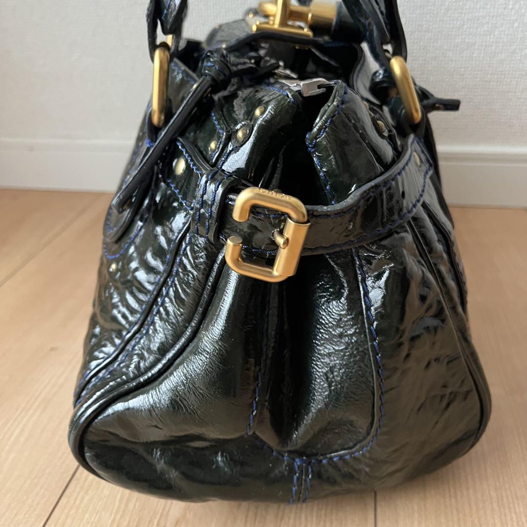 Chloe paddington handbag shoulder bag padlock key khaki enamel leather