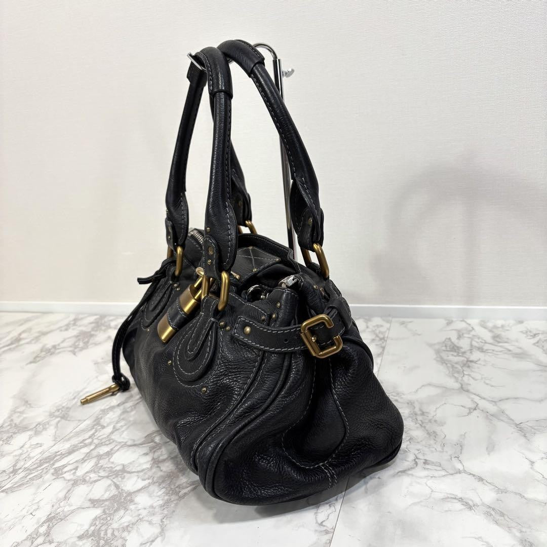 Chloe paddington handbag shoulder bag medium black leather w dustbag 20 36 20cm