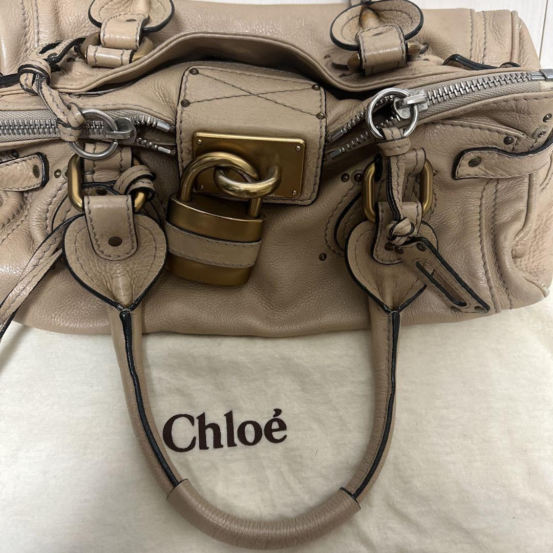 Chloe paddington shoulder bag handbag padlock key leather beige