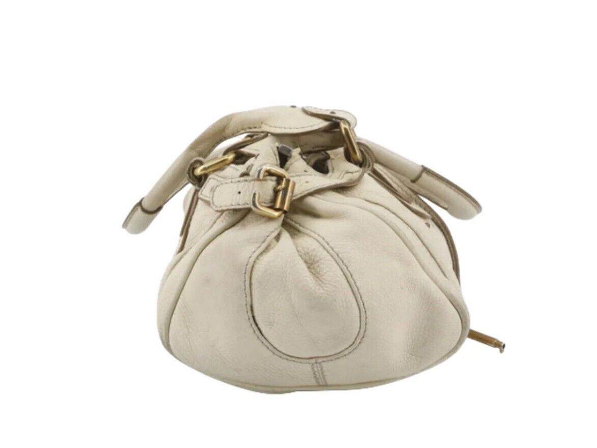 Chloe paddington leather shoulder bag with lock gold hardware ivory beige