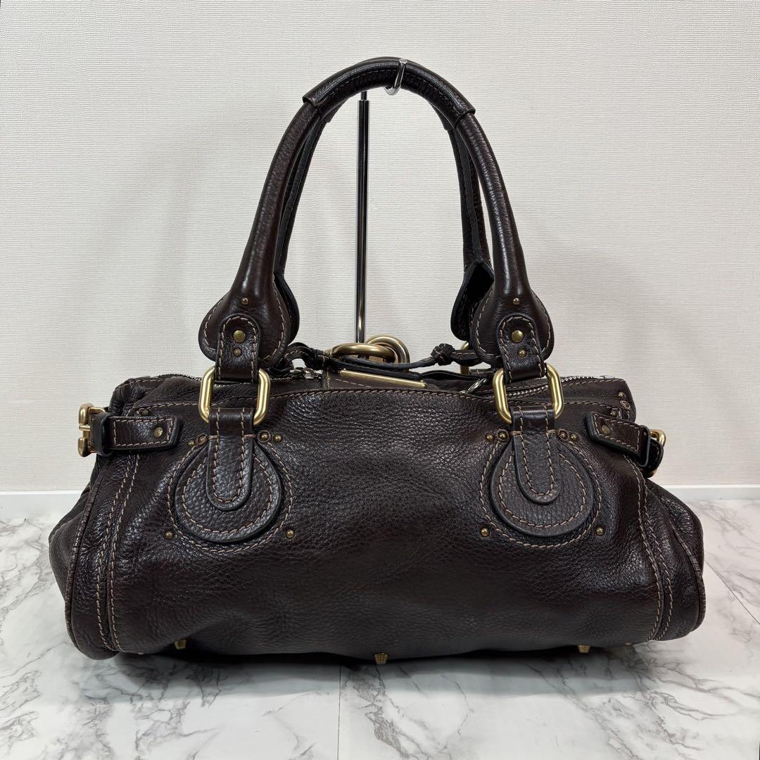 Chloe paddington hand bag leather dark brown with padlock key used authentic