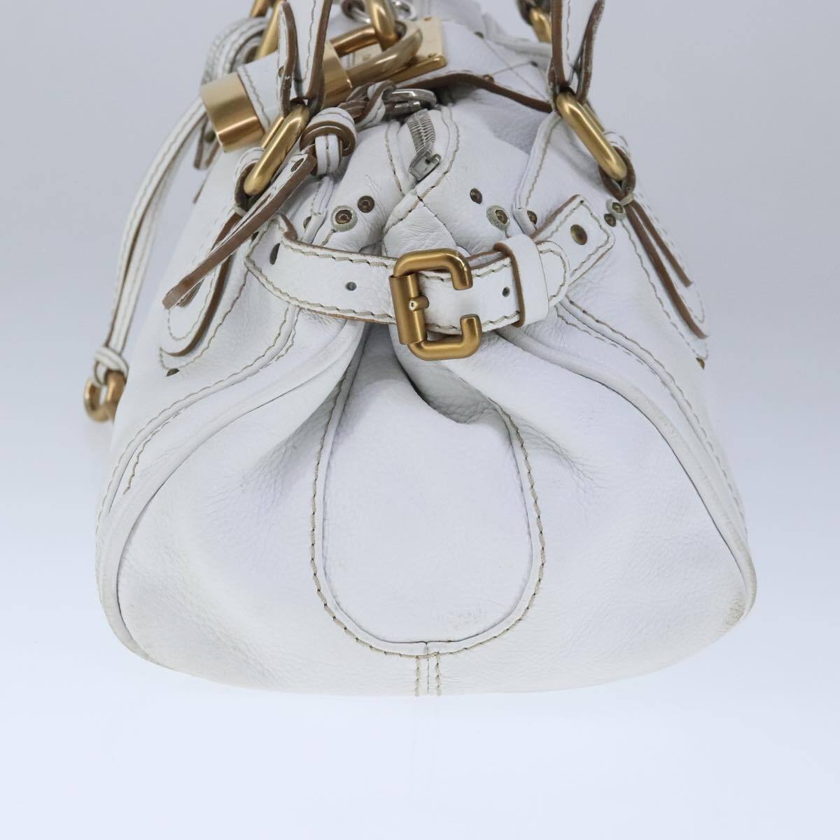 Chloe paddington hand bag leather white gold silver auth am7275