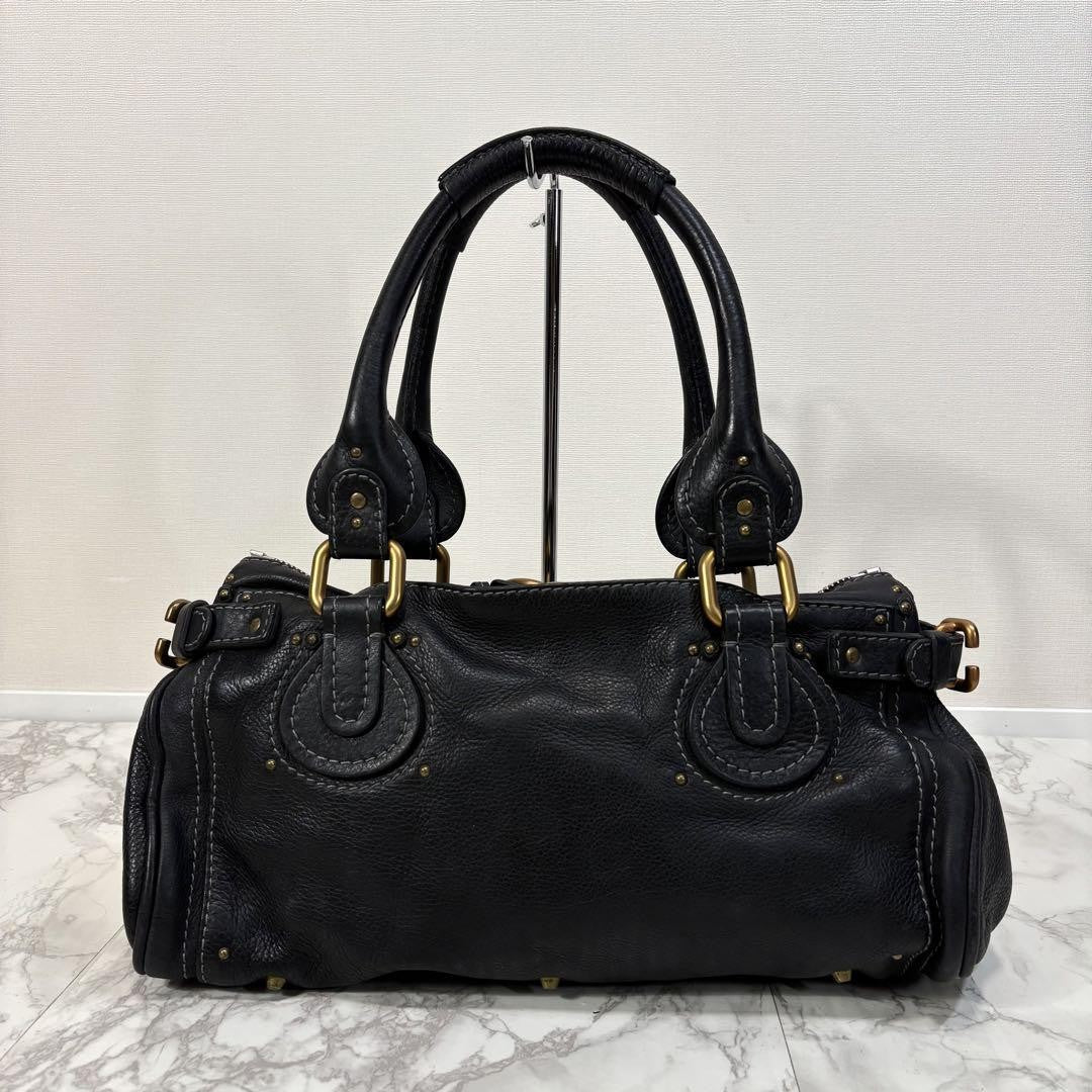 Chloe paddington handbag shoulder bag medium black leather w dustbag 20 36 20cm