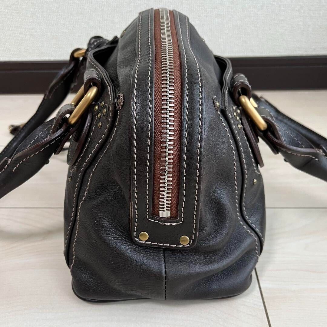 Chloe paddington gold padlock key dark brown hand bag mini boston bag used 2501m