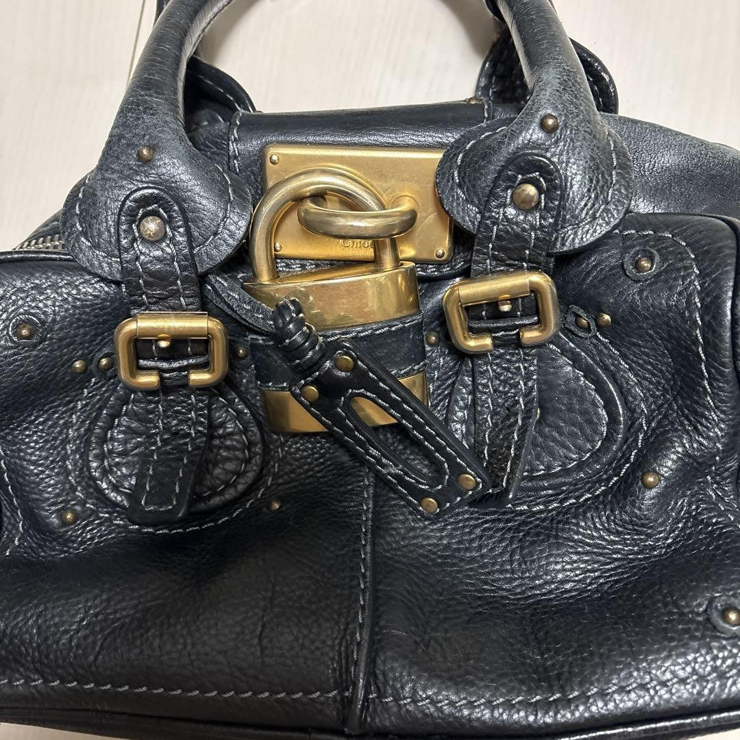 Chloe paddington handbag mini boston bag padlock key black leather