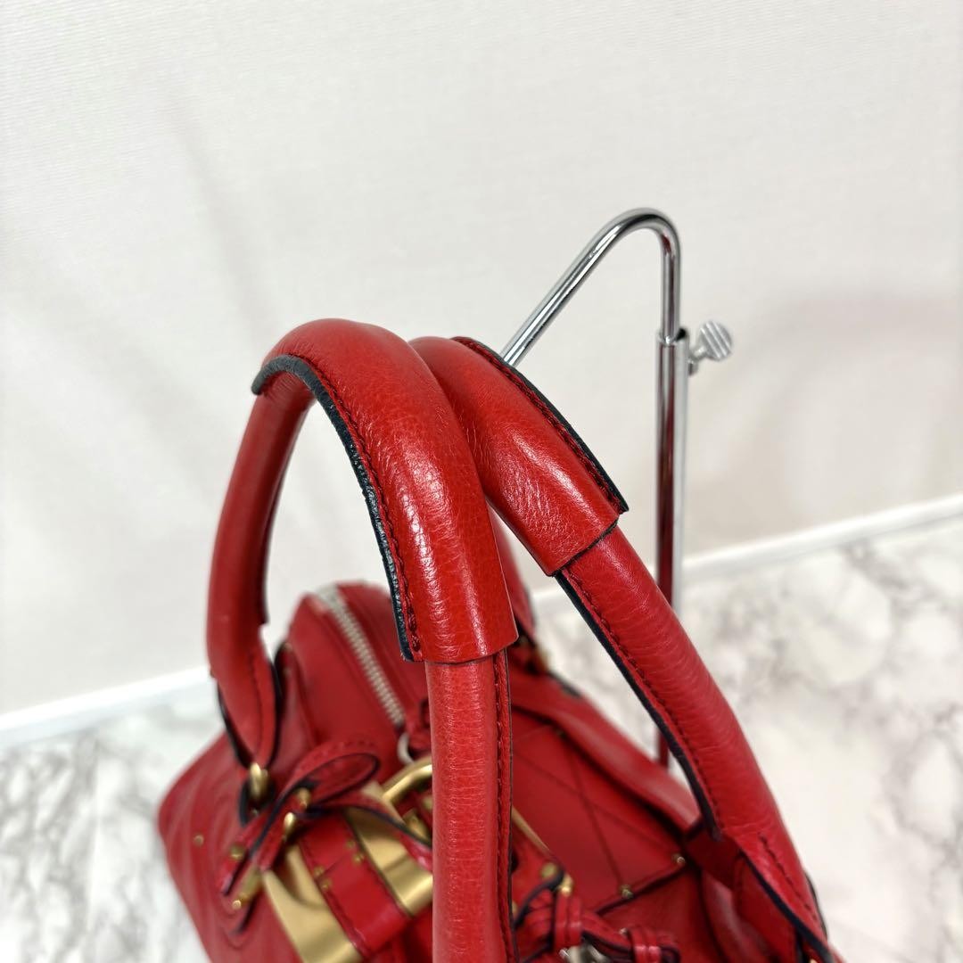 Chloe paddington hand bag leather red padlock key used 32915