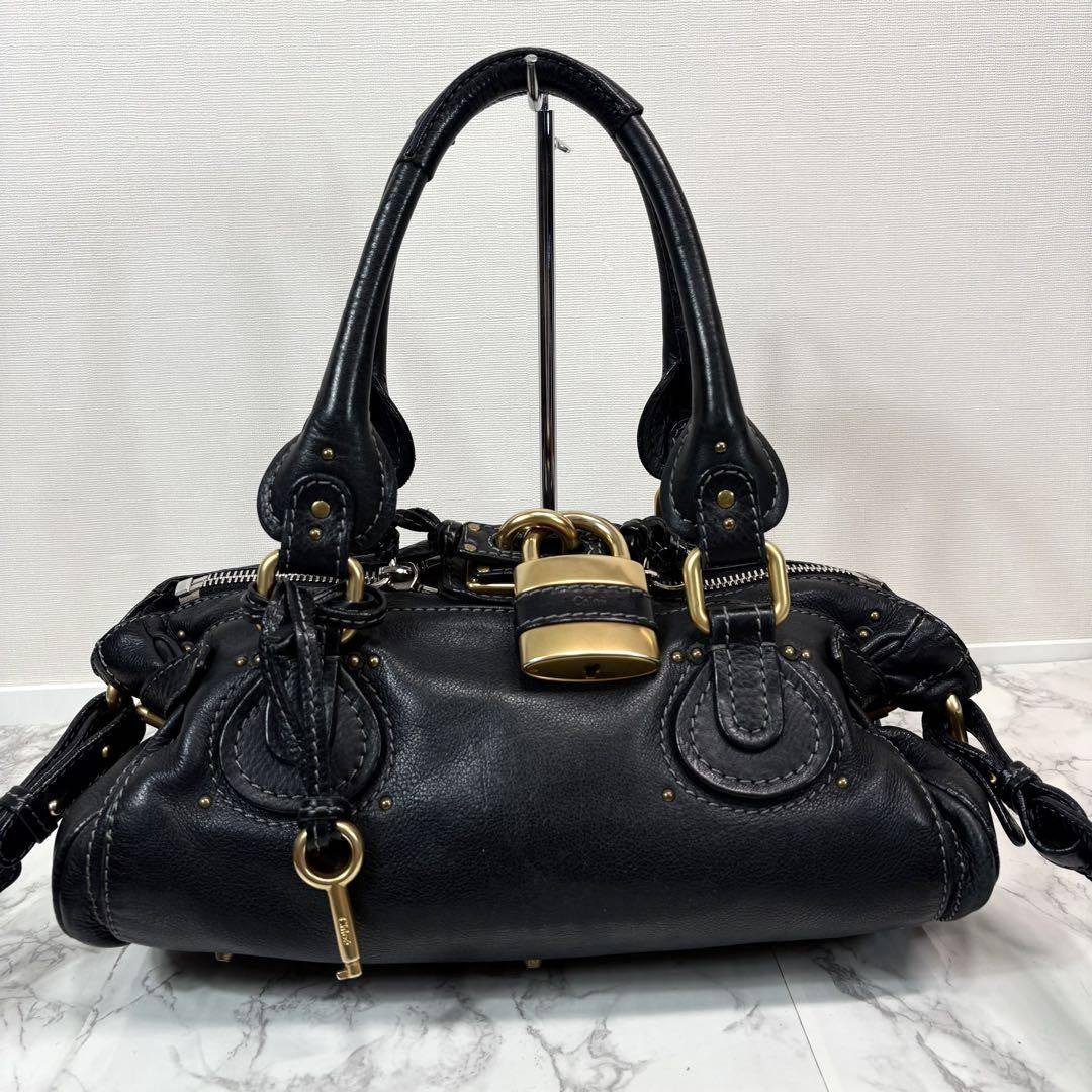 Chloe paddington 2way hand bag shoulder bag leather black padlock key used 32914