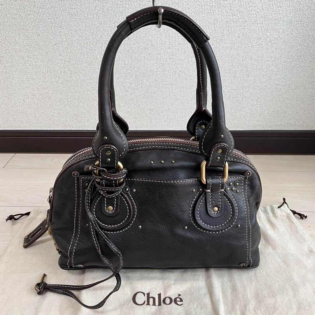 Chloe paddington gold padlock key dark brown hand bag mini boston bag used 2501m