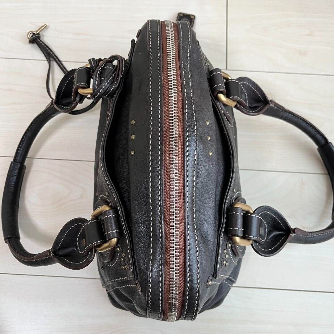 Chloe paddington gold padlock key dark brown hand bag mini boston bag used 2501m