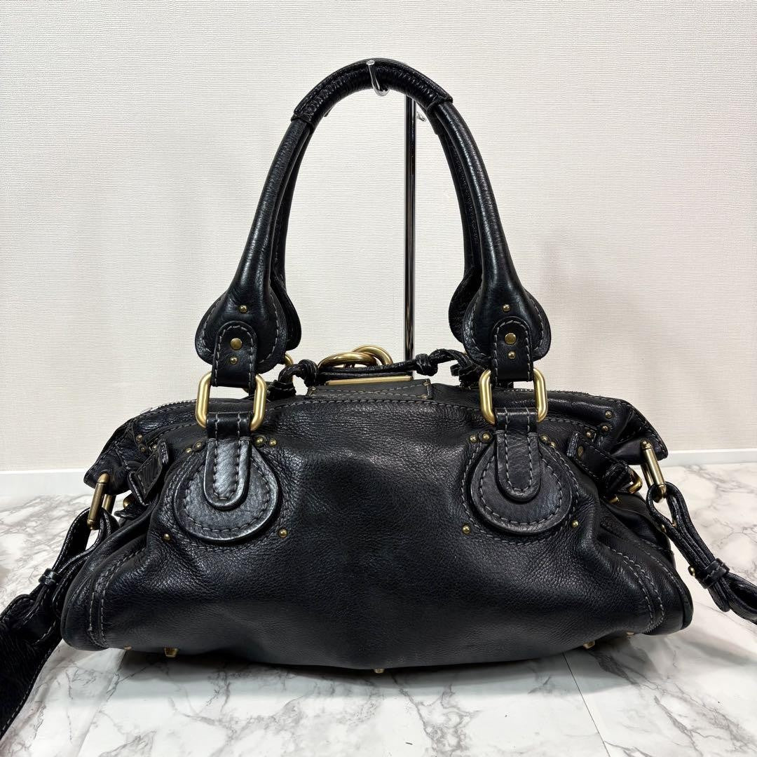 Chloe paddington 2way hand bag shoulder bag leather black padlock key used 32914