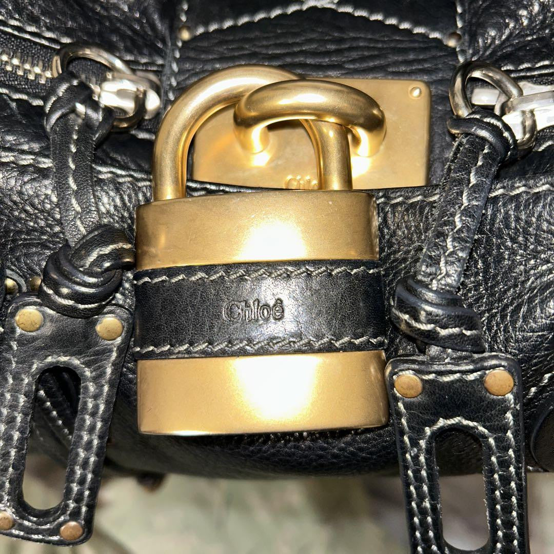 Chloe paddington handbag shoulder bag padlock key black leather