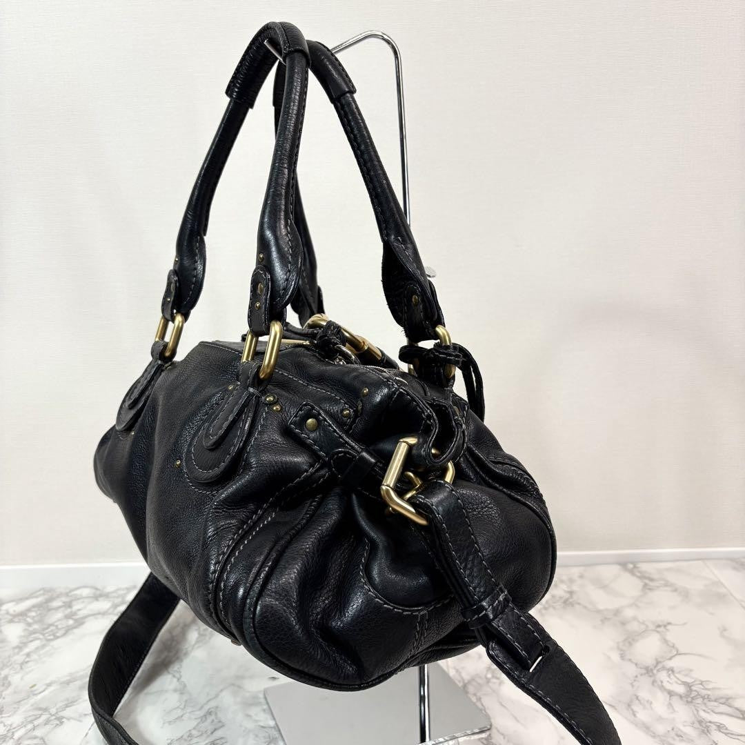 Chloe paddington 2way hand bag shoulder bag leather black padlock key used 32914