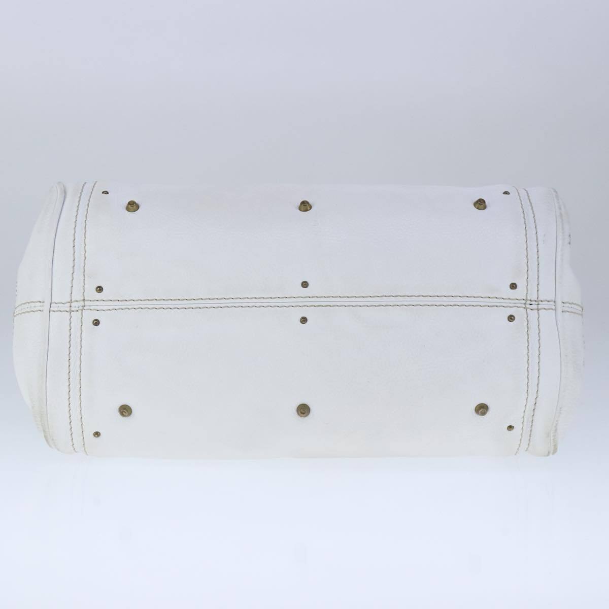 Chloe paddington hand bag leather white gold silver auth am7275