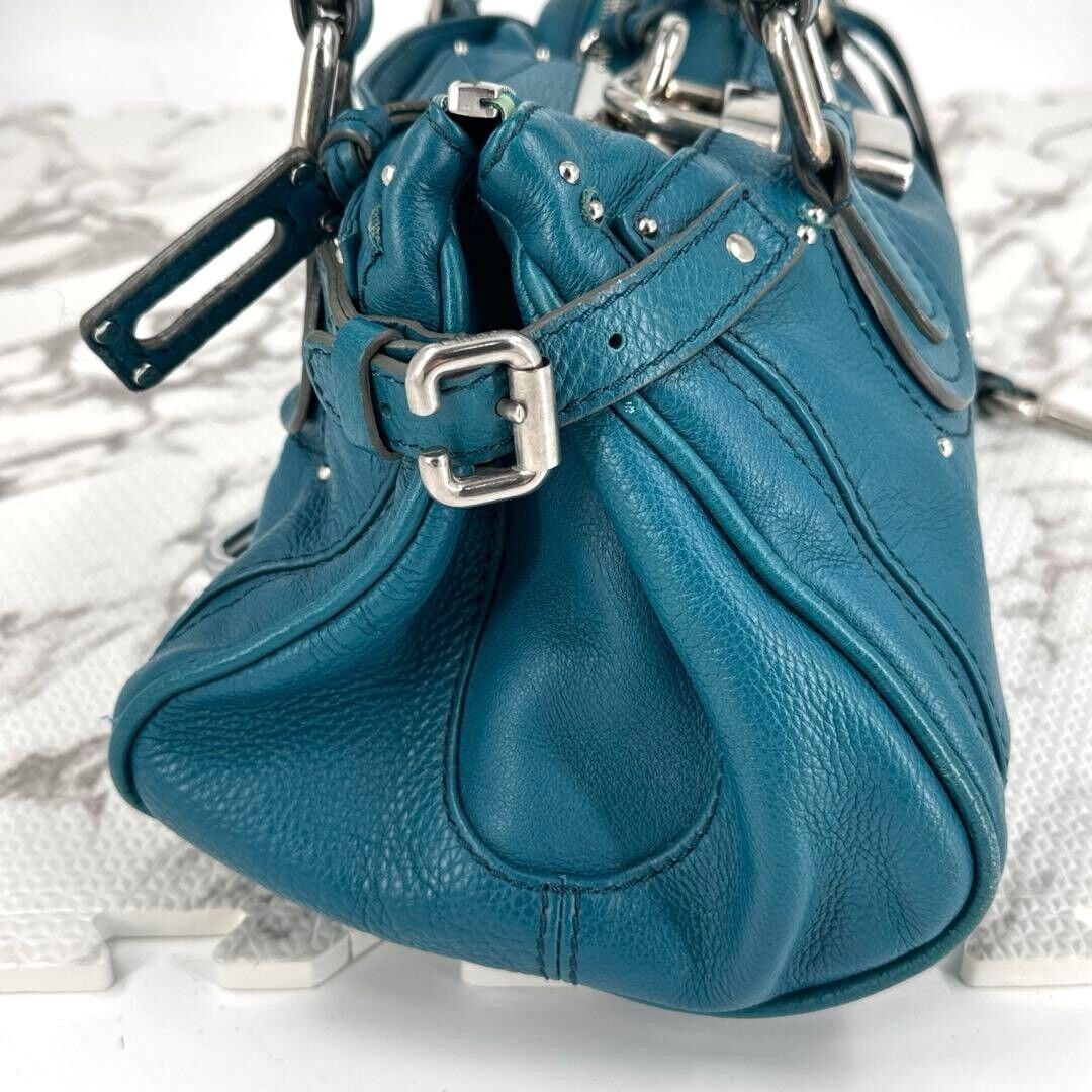 Chloe paddington silver padlock key hand bag blue leather used 2501m