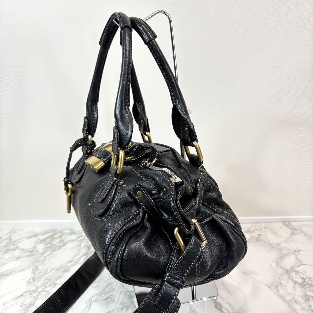 Chloe paddington 2way hand bag shoulder bag leather black padlock key used 32914