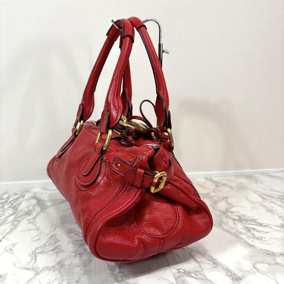 Chloe paddington hand bag leather red padlock key used 32915