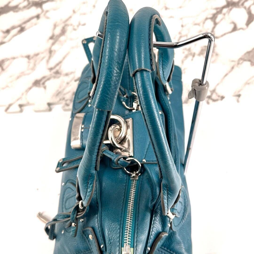 Chloe paddington silver padlock key hand bag blue leather used 2501m
