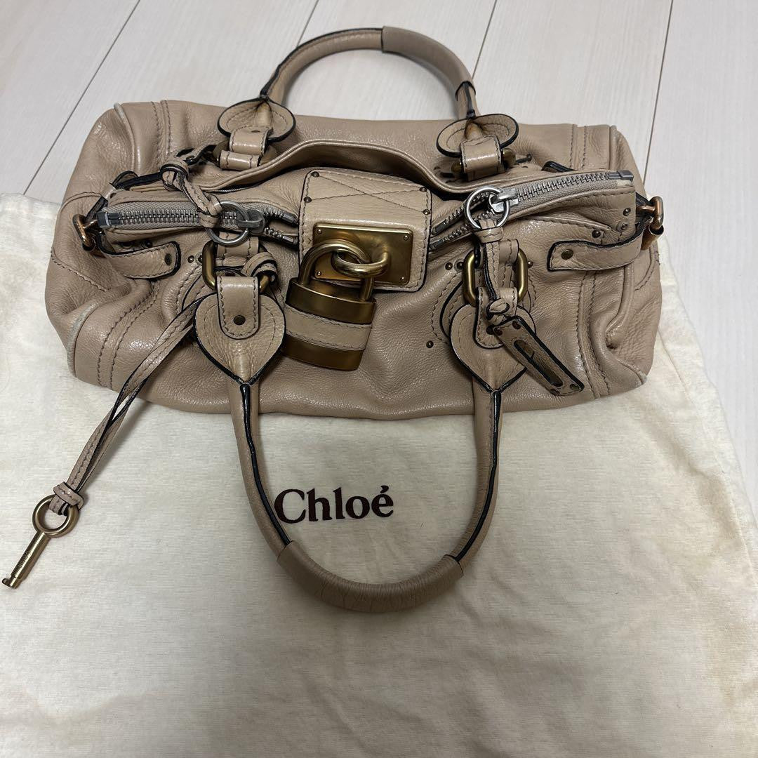 Chloe paddington shoulder bag handbag padlock key leather beige