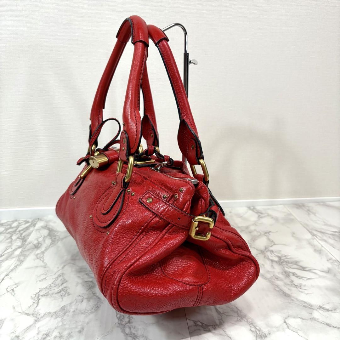 Chloe paddington hand bag leather red padlock key used 32915